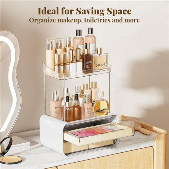 Clear Acrylic Makeup Organizer 2 Tier Vanity Drawer Skincare Storage - Picture 5 of 7
